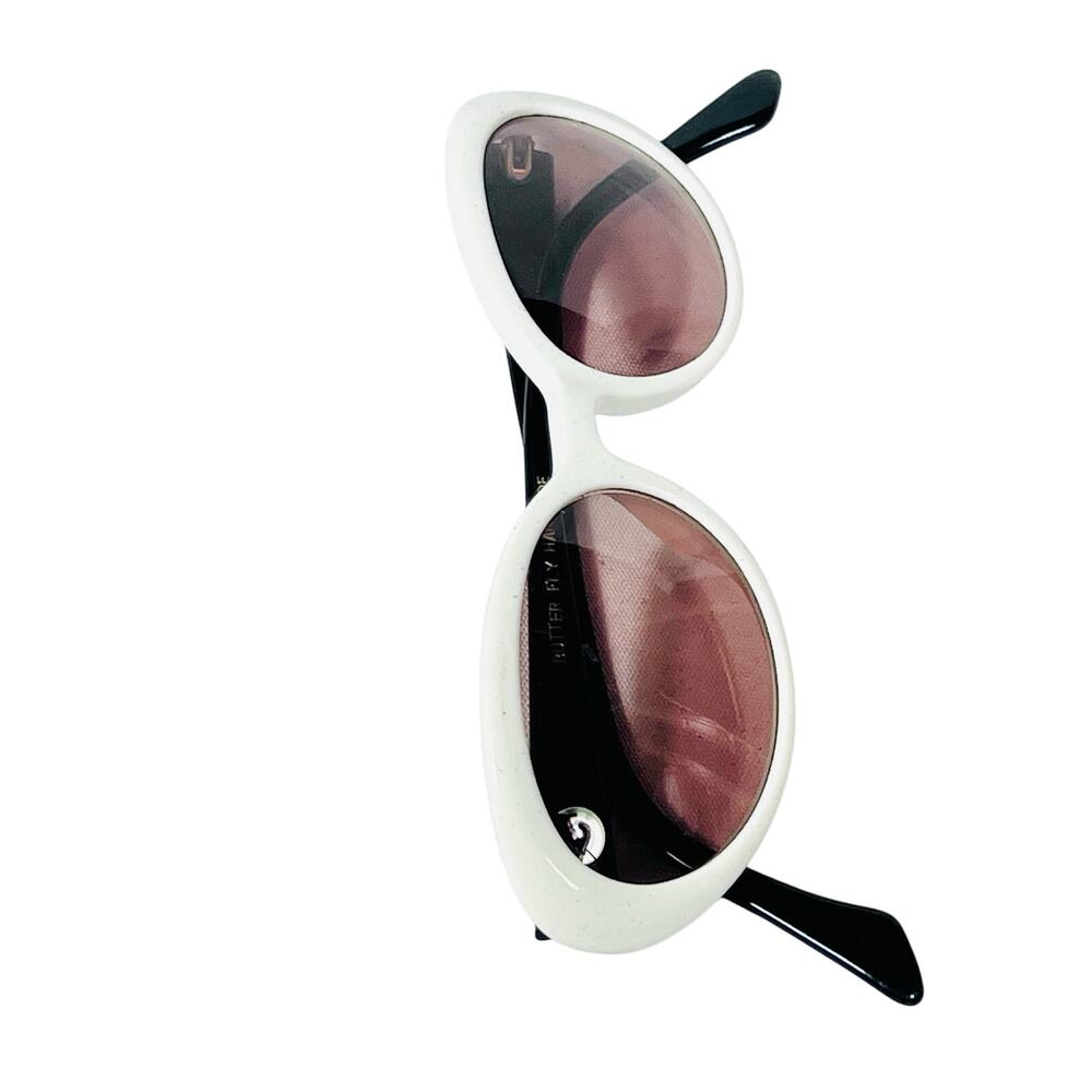 Black Flys Butter Fly Sunglasses Black White Frame Pink Lens USA New Vintage - Picture 3 of 12